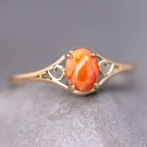 Vintage Inspired Egg Fire Opal Engagement Ring 18K Yellow Gold